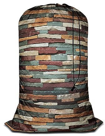 Swono Wäschesack mit bunten Steinen, faltbar, kompakt, leicht, 71,1 x 101,6 cm, Grunge-Ziegelwand-Textur, verstaubar, schmutzige Kleidung, Tasche für Studentenwohnheim, Camping, Roadtrip