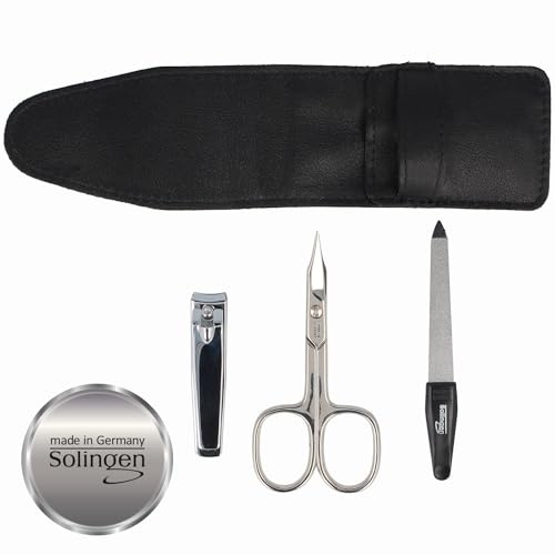 PARSA Beauty Juego de manicura – Juego de manicura – Juego de 3 piezas – Tijeras de uñas compactas de alta calidad de piel auténtica para unas uñas perfectas sobre la marcha – Juego de cuidado de uñas