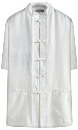 PTATT Herren Tai Chi Uniform Chinese Traditional Martial Arts Kung Fu Anzug Baumwolle Leinen Kurzarm Tang Anzug White-M