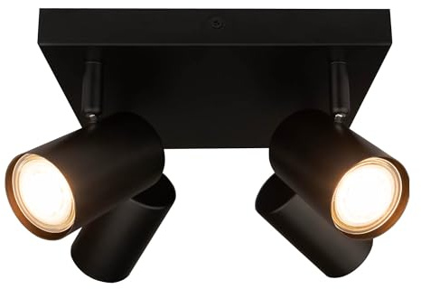 Ledvion LED-Deckenstrahler Schwarz 4-flammig, Quadratisch, Neigbar, Dimmbar, GU10-Fassung, Anbaumontage, Schwarze Lampe, Runde Lampe, Beleuchtung, IP20, GU10-Fassung, ohne GU10-Lampe