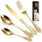 BILLION DUO Royal Golden Cutlery Set, 24 Piece Silverware Set Flatware Set for 6 People, Palace Style Mirror Polished Dishwasher Safe Knife Fork Spoon Cutlery for Home Banquet Catering