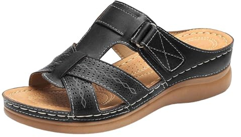 NaLatia Mules en Cuir pour Femme Sandales Mode Bout Ouvert Compensées Plateforme Pantoufles Premium Orthopédiques Sandales Vintage Chaussons de Plage d'été