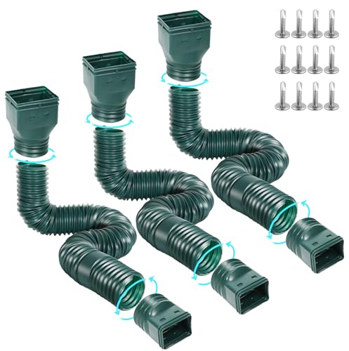 Gutterlix 3 Pack Flexible Gutter Downspout Extensions Extendable from 21 to 67, Downspout Extender Comes with Adapters, Thickened Down spout Drain Extension for Rainwater Drainage(Green)