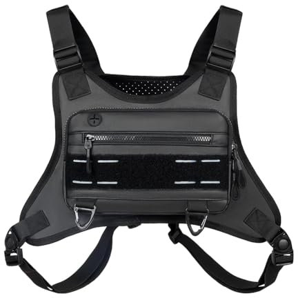Taktische Brusttasche, Atmungsaktive Taktische Brust Rig Tasche Brust-Handytasche mit Reflektierenden Streifen und Tragbaren Haken für Workouts, Radfahren, Wandern, Jagen