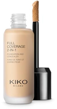 KIKO Milano Full Coverage 2-in-1 Foundation & Concealer, Base De Maquillaje Y Corrector 2 En 1, Alta Cobertura, WB25 Warm Beige