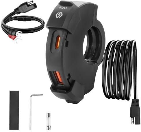 MEIRIYFA Caricatore rapido USB per moto, USB A QC3.0 e tipo C, 30 W, caricabatterie rapido per auto, impermeabile, accessori per moto, presa per manubrio per fotocamera digitale, PDA, lettore MP3,