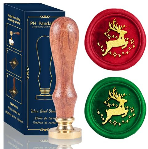 PH PandaHall Christmas Elk Wax Seal Stamp, Deer Sealing Wax Stamps 25mm Retro Wax Seals Brass Head with Wood Handle for Winter Christmas New Year Envelopes Invitation Cards Decoration Gift Wrapping