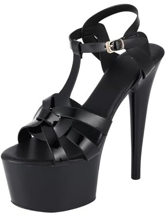 Eralom Scarpe da donna con tacco alto, sandali con punta aperta e piattaforma spessa, sandali sexy da sera, Nero , 39 EU