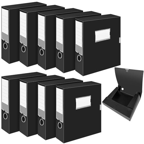 Abaigeal 10 Pack Box Files A4, Plastic Filing Box 75mm Spine A4 Files Box Foldable Foolscap Fits A4 Archiving Box Document Box for A4 File Organiser Office & School - Black