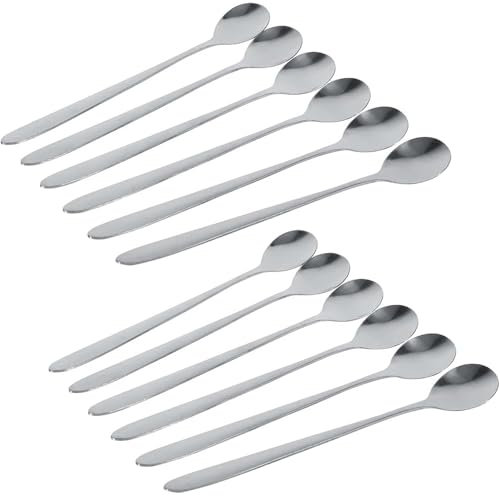 Buystarget Latte Spoons Long Handle Teaspoons Set of 12 Stainless Steel 7.2 inches Mixing Ice Cream Stirring Spoon Ideal for Iced Coffee Tea Milk Shake Ice Cream Sundaes Hot Cold Cool Drinking