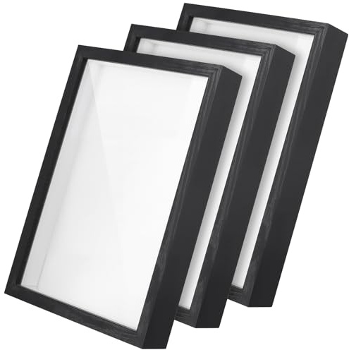 UNGFEI 3 PCS A4 Shadow Box Frame, 3D Art Display for Tabletop or Wall | Black Frame for Picture, Polymer Clay, Travel Tickets, Dried Flowers, 22.7 x 31.5 x 4.5cm