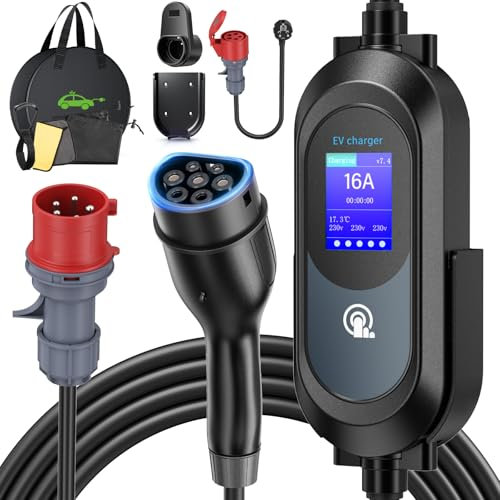 Zyncove Mobile Wallbox Ladestation 11kW [3-phasig, 6-16A, 6m, IP67]: Ladekabel CEE 16A auf Typ 2, EV Ladegerät Charger mit Einstellbarer Ladeleistung für Model 3/Y, Enyaq, ID.3, ID.4, Q4 und Anderen