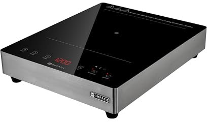 Placa Profesional Kompatic de Turbionaire KFE35TPBT1, 3500W, Inducción, Acabado en acero inoxidable, 10 niveles de temperatura, Temporizador, Control táctil, Vidrio cerámico negro