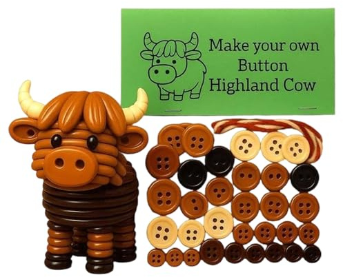 DIY Button Highland Cow Craft Kit, Highland Cow DIYs Button Christmas Ornaments Kit, Cute Animal Highlands Cows Ornaments Buttons Making Kits, Highlands Cattle Christmas Decorations Craft Making Set