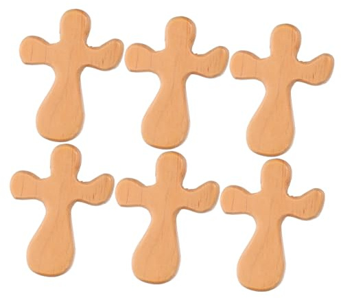 HAMPPLIES 6 St Bönekors Fickkors Troskors Bönehållande Kors Bärbart Bönekors Väggkorsdekor Böneträkors Dopkors Bärbart Träkors Trä Beige