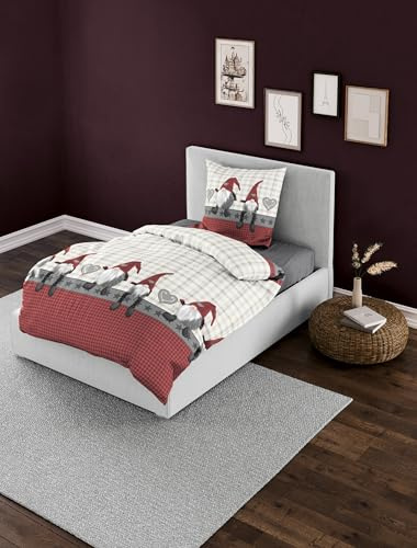 Bierbaum Ropa de Cama 6946, Franela Fina, diseñada en Alemania, Gris 01, 135 x 200 + 80 x 80 cm
