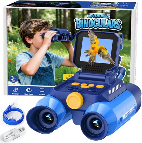 Kids Binoculars with Camera and Night Vision, 10x Optical Magnification Digital Binocular with 2.4 HD Screen & 20 Games, STEM Outdoor Exploration Camping Toys Gifts for Boys Girls Age 7-12+ (Blue)