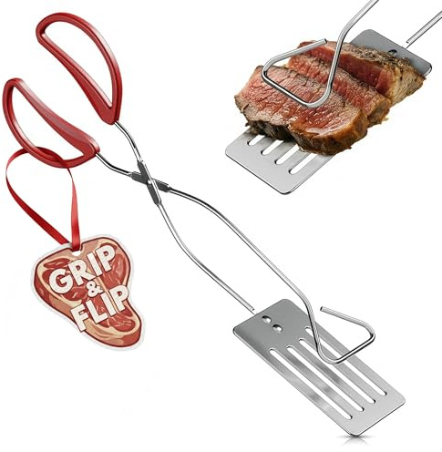 14.3 BBQ Spatula Tongs for Cooking - 2 in 1 One Hand Flip & Grip Stainless Steel Long Grill Tongs for Outdoor Grill, Ergonomic BBQ Turner - Multifunctional Grilling Spatula for Easter Outdoor Cooking