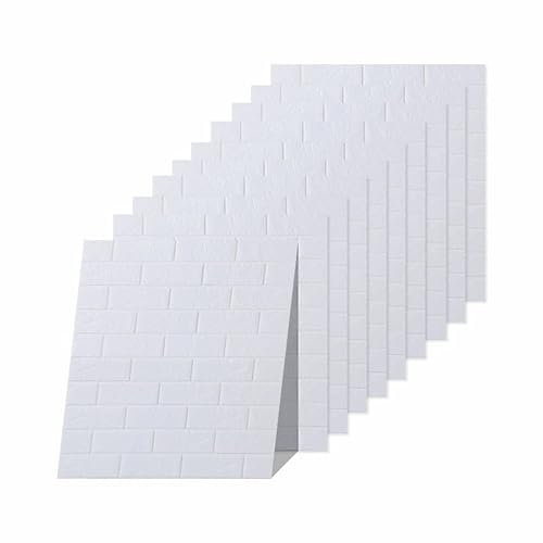 Euro Tische 10x Wandpaneele in 3D-Ziegelsteinoptik 77x70x0,5 cm selbstklebend - weiß