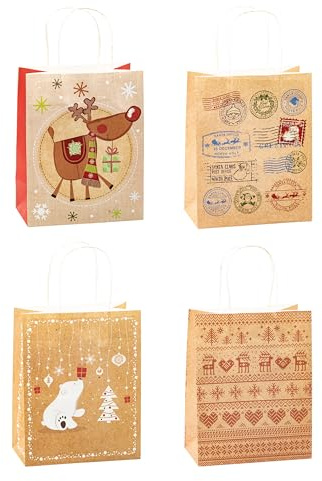 TSI presentpåsar av kraftpapper julafton, 12-pack, storlek: medium (H x B x D 23 x 18 x 10 cm), Art. Nr 88018