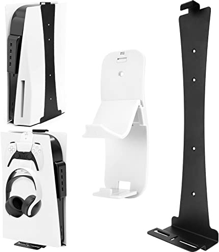 Aceshop Support Mural PS5, Support Mural Compatible avec PS5 (Disque et édition numérique) Support Mural en Acier Robuste pour Console PS5 avec Support de contrôleur et Support de Casque des vis 0199