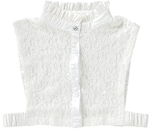 NiceYnn Ruffle Floral Lace Stand Collar for Women Girls, Lace Hollow Out Elegant Women Half Shirt Blouse Top Detachable Fake Collar