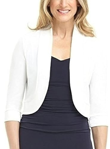 Women's 3/4 Sleeve Bolero Shrug Cropped Cardigan Open Front Short Shrugs for Dresses Coat Solid Short Sweaters Jackets (A-White, XL)