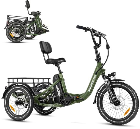 ADDMOTOR CITYTRI E-Trike Electric Bike, Peak 1400W Folding Electric Tricycle for Adults, 90Miles UL2849 Ebike, 20AH 48V Battery, Step-Thru 3 Wheel Electric Bicycle, Differential, Parking Brake Olive