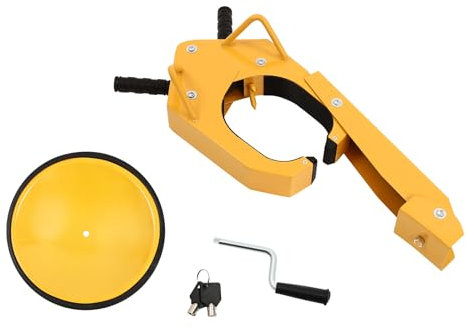 Radschloss Reifensperre Radklemmenschloss für Autos Parkkralle Diebstahlsicherung für Radklemmen Universal verstellbarWohnwagen Anhänger PVC-Schutz Anti-Bohrschloss Gelb (Mit Saugnapf)