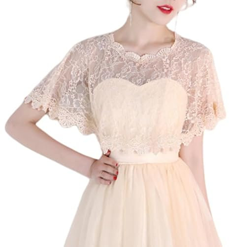 CuLtP Femmes Dentelle Haussement D'Épaules Pull Court Châle Vintage Crochet Pure Cardigan Mariage Boléro Haussement D'Épaules pour Robes De Soirée Banquet Mariée Cape Cover Ups Champagne M