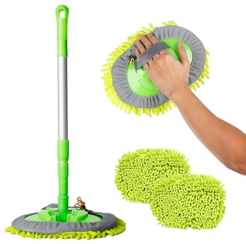 ASAB Car Wash Brush Mop Cleaning Tool with 36 Super Long Extendable Handle 3 x Mop Heads Microfiber Sponge Duster Mitt Scratch Free Car Cleaning Brush Kit for Washing Cars Caravans Van Truck and Boat