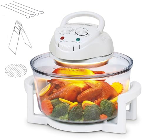Horno halógeno multifunción, freidora de aire halógena de 12 l con temperatura y temporizador ajustables, freidora de aire para horno halógeno de encimera de 1300 W, retiene nutrientes y sabores