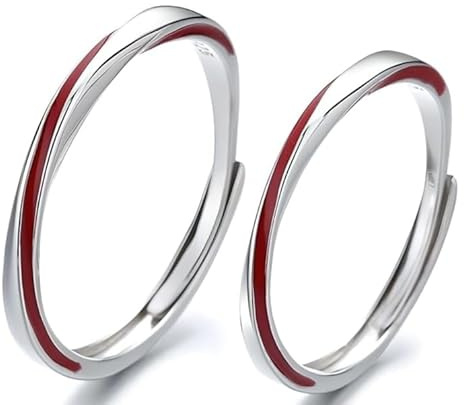 MILANG - Anillo ajustable de plata pura con hilo rojo, de boda y compromiso, regalo de San Valentín, para mujer y hombre, Metal, Sin piedras preciosas