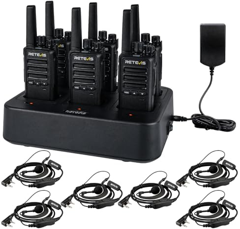 Retevis RT668B Walkie-Talkie med 6-vägs Laddare, 16-Kanals, PMR446 Walkie Radio, USB-C, Uppladdningsbar Walkie-Talkie för Säkerhet, Restauranger, Lager (svart, 6 delar)