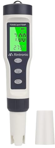 Flintronic Medidor de Prueba de Calidad del Agua, Medidor de PH, 4 en 1 Conjunto, para Acuarios/Hidroponía/Piscina-Gris