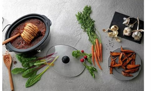 Olla de cocción lenta digital, capacidad de 6,5 L, color negro