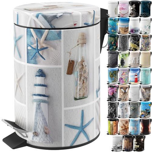Sanilo Poubelle de Salle de Bain 3L avec système d’abaissement automatique, Nombreuses nouvelles Poubelles à Cosmétiques au choix, Poubelle avec seau intérieur (Brise de mer)