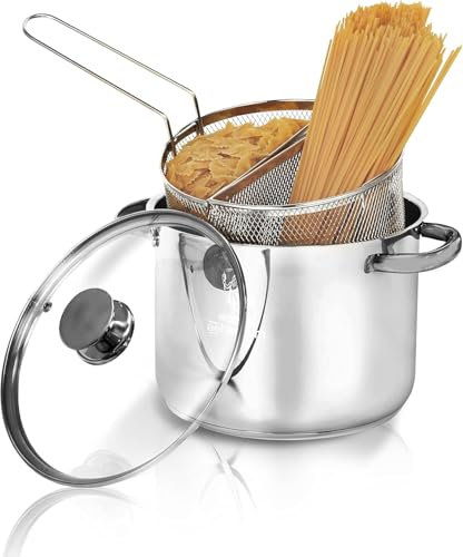 fashion home Pagano Spaghettiera pastarella Doppio Cestello 6 L in Acciaio Inox Triplo Fondo