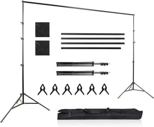 LEADZM Support de Fond 2.6 x 3m，Support Fond Photo de Toile Réglable avec Sac de Transport pour Photographie/Diffusion en Direct/Mariage