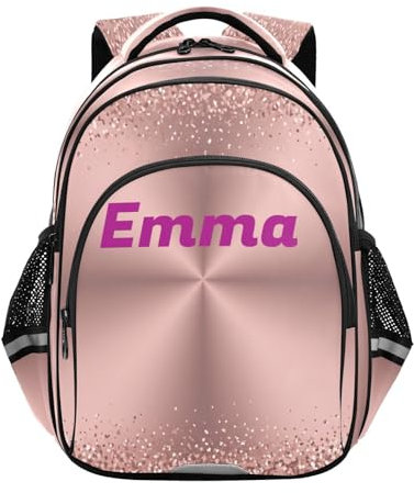 RPLIFE Zaino personalizzato in oro rosa metallizzato stile per ragazzi ragazze 15 pollici, zaino per ragazzi scuola elementare, Stile metallico oro rosa, Small