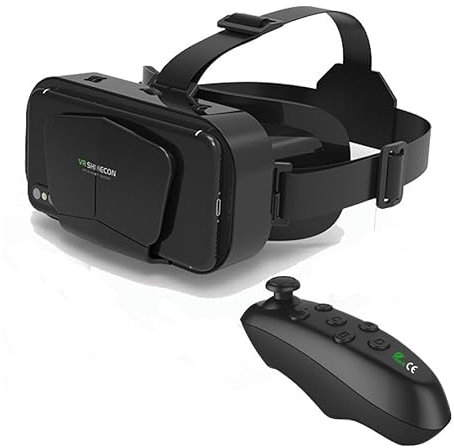 Casque VR 3D pour Smartphone avec Télécommande, Casque Réalité 3D Virtuelle, Lentilles HD Anti-Lumière Bleue, Compatible iOS Phone & Android 4,7–7, Réalité Virtuelle Idéal pour Films et Jeux