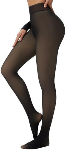 Tyusatu Fleece Lined Tights Leggings Women Black,Fleece Lined Tights Thermal Warm or Winter Skintone Sheer