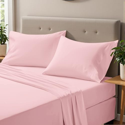 ONIROS Home Juego Sabanas 150 x 190/200 de Lujo Incluye Fundas Almohadas 75x50 Pack 2 | Sabanas Bajeras 150x190 Ajustables y Encimera | Juego de sabanas 150x200 - (Rosa Balet)