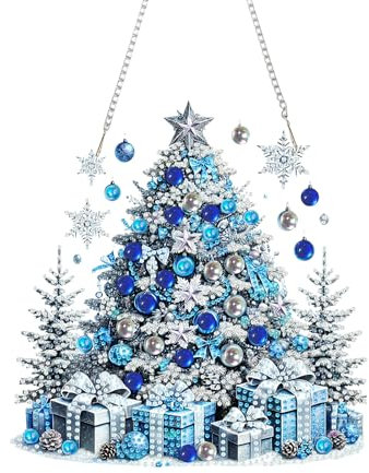 Lebartm DIY Diamond Pendant Ornament Christmas Irregular Shape Diamond Art Painting Hanging Single Sided Dill Ornament for Home Garden Wall Door Decor-Blue Christmas Tree