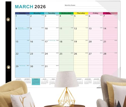 Calendario regrabable | Calendario borrable Jan 2026-Jun 2027 | Organización del Planificador Mensual Marcador Borrable Grande para el hogar, cocina, oficina, sala de estar