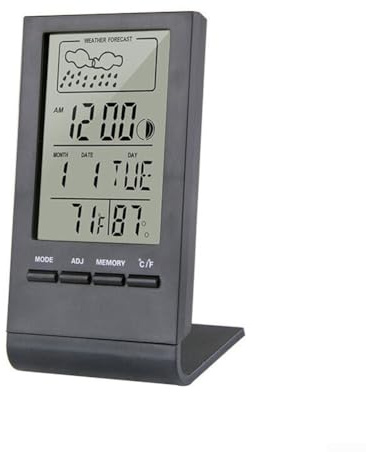 Thermomètre hygromètre numérique LCD avec moniteur de température et d'humidité, station météo intérieure horloge pour maison, bureau, cuisine, jardin, serre, sous-sol (noir)