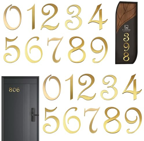 NOPVUFA Numeros Adhesivos Numeros Casa Exterior, 20 Piezas Números 3D 5 Cm para Buzón 0-9, Calcomanías Doradas Creativas, Autoadhesivas para Exterior Puerta Buzón