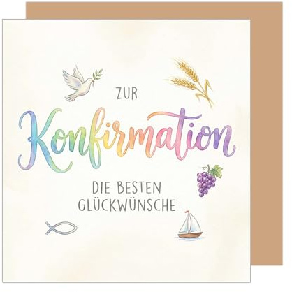 Edition Seidel Premium fyrkantigt gratulationskort för konfirmation med kuvert. Konfirmationskort, gratulationskort, ordspråk, pojke, flicka, segelbåt, ax färgglada (KFQ126 SW026)