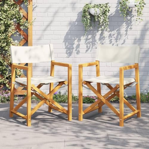 Sedie da regista pieghevoli in legno di acacia 2 pezzi, tessuto crema traspirante, sedie da giardino pieghevoli in legno massello, resistenti all'aperto, carico massimo 110