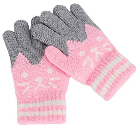 JIAHG Kinder Fingerhandschuhe Winter Warm Handschuhe Fäustlinge Kinder Strickhandschuhe Süß Gloves Skihandschuhe, 3-8 Jahre alt, Mädchen Vollfinger Handschuhe